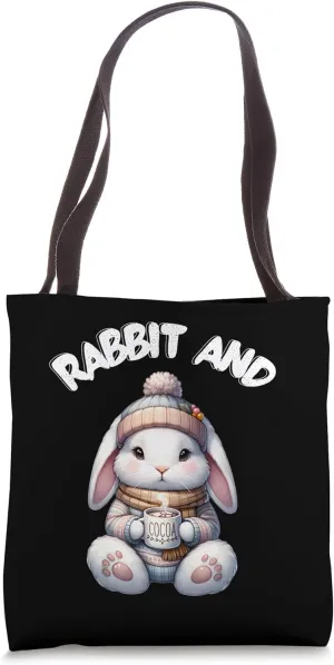Snuggly Rabbit Cocoa Lover Design Warm Winter Bunny Graphic Tote Bag