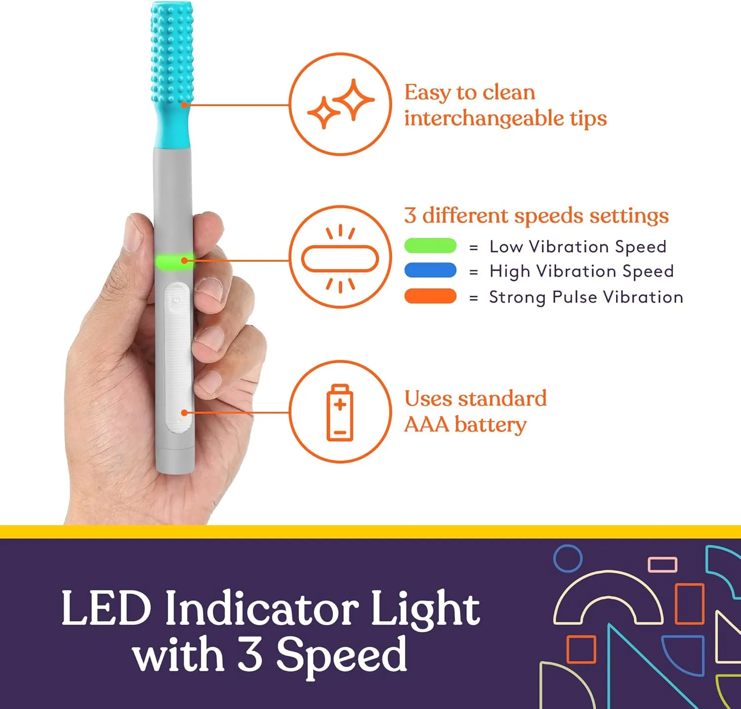 Special Supplies Buzz Buddy Oral Motor Stimulation kit with 6 Soft Textured Interchangeable Heads, Calm Sensory Needs, Support Speech, and Stimulate Self Feeding, Gentle Vibrations (Grey)