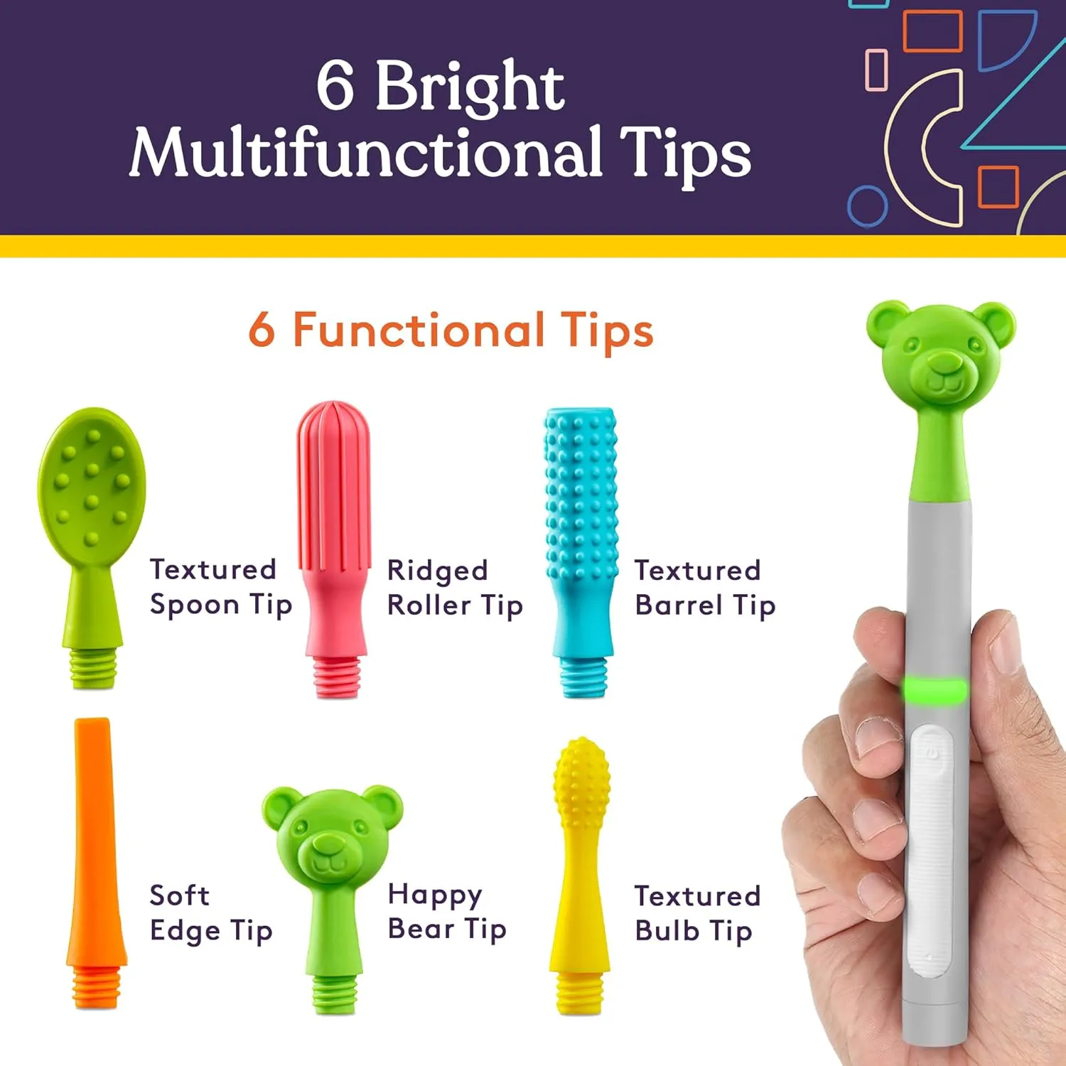 Special Supplies Buzz Buddy Oral Motor Stimulation kit with 6 Soft Textured Interchangeable Heads, Calm Sensory Needs, Support Speech, and Stimulate Self Feeding, Gentle Vibrations (Grey)