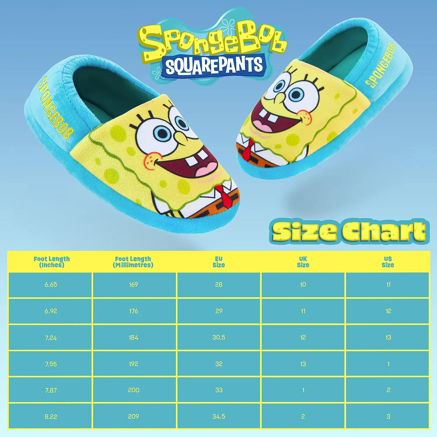 SpongeBob SquarePants Kids Slippers Boys Girls Character Slippers