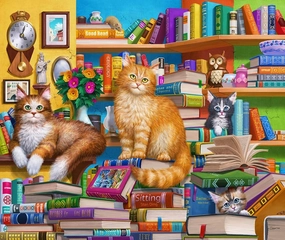 Springbok's Bookshop Cats 1000 Piece Puzzle for Adults Featuring Furry Felines Perched on The Bookshelf. Cat Lovers Will Enjoy This Masterpiece.