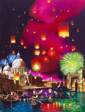 Springbok's Venice Fireworks 1000 Piece Jigsaw Puzzle for Adults and Families by Artist Gordon Bruce Beautifully Illustrates Venice Fireworks - Made in The USA