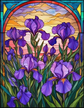 Springbok Stained Glass Iris 500 Piece Jigsaw Puzzle for Adults - Floral Design of Purple Iris in a Stained Glass Style- Relaxing and Vibrant