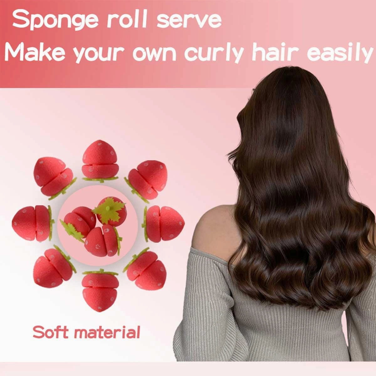 Strawberry Heatless Curlers,Strawberry Foam Rollers,Overnight Curlers for Medium Hair,Cling Hair Curls,Sponge Hair Curlers,Self Grip Hair Rollers for Short Hair,Modeling Tool for Women (Red, 12PCS)