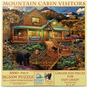 SUNSOUT INC - Mountain Cabin Visitors - 1000 pc Large Pieces Jigsaw Puzzle by Artist: Chris Dobrowolski - Finished Size 27" x 35" - MPN# 46008