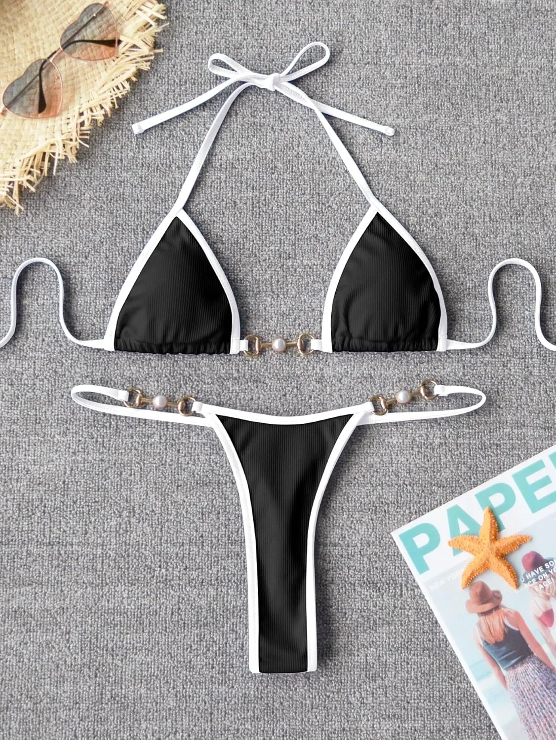TASHEHE Women's Triangle Thong Bikini Set Sexy String Brazillian Two Piece Swimsuit Cute Bathing Suit