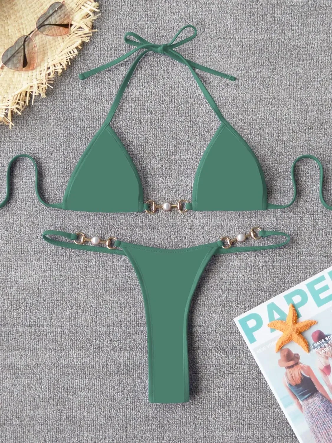 TASHEHE Women's Triangle Thong Bikini Set Sexy String Brazillian Two Piece Swimsuit Cute Bathing Suit