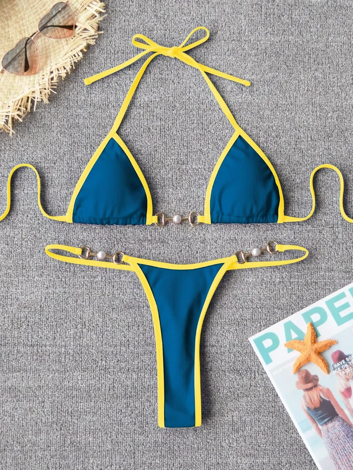TASHEHE Women's Triangle Thong Bikini Set Sexy String Brazillian Two Piece Swimsuit Cute Bathing Suit