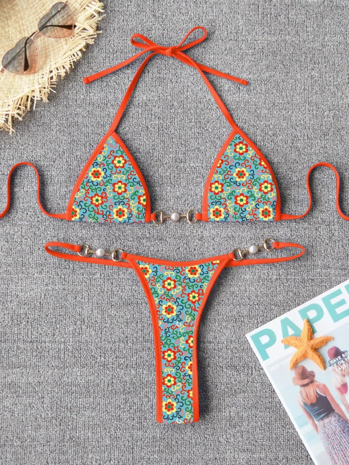 TASHEHE Women's Triangle Thong Bikini Set Sexy String Brazillian Two Piece Swimsuit Cute Bathing Suit