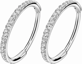 TDEBA 20G 18G 16G Clear CZ Nose Rings Hoop, 316L Surgical Steel Cartilage Earrings Hoop, 5-12mm Daith Helix Rook Tragus Piercing Jewelry, Stainless Steel Earring Silver Conch Piercing Jewelry