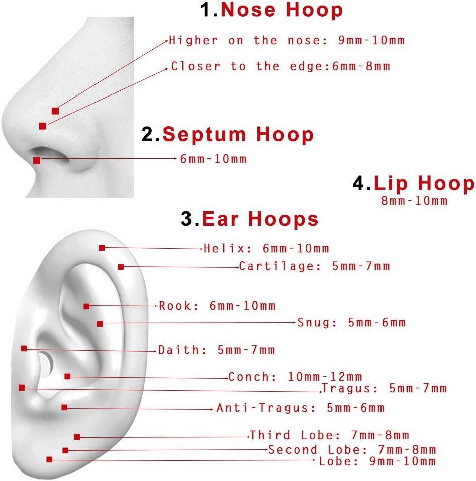 TDEBA 20G 18G 16G Clear CZ Nose Rings Hoop, 316L Surgical Steel Cartilage Earrings Hoop, 5-12mm Daith Helix Rook Tragus Piercing Jewelry, Stainless Steel Earring Silver Conch Piercing Jewelry