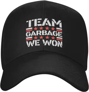Team Garbage We Won Baseball Cap Adjustable Safety Classic Golf Hat Running Outdoor Activities Breathable Lightweight Black