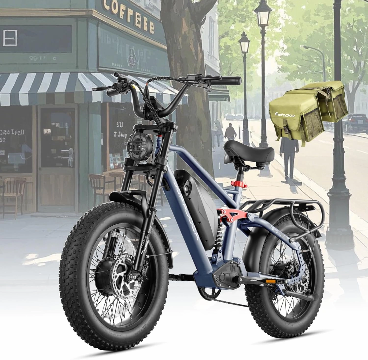 Terra/Luna [2025] Dual Motor Electric Bike for Adult, 3000W/1500W 33MPH Ebike, 80 Miles Range Long Range Ebike, 20"*4.0 All-Terrain Fat Tires Full Suspension E-Bike for Coummute Women/Men