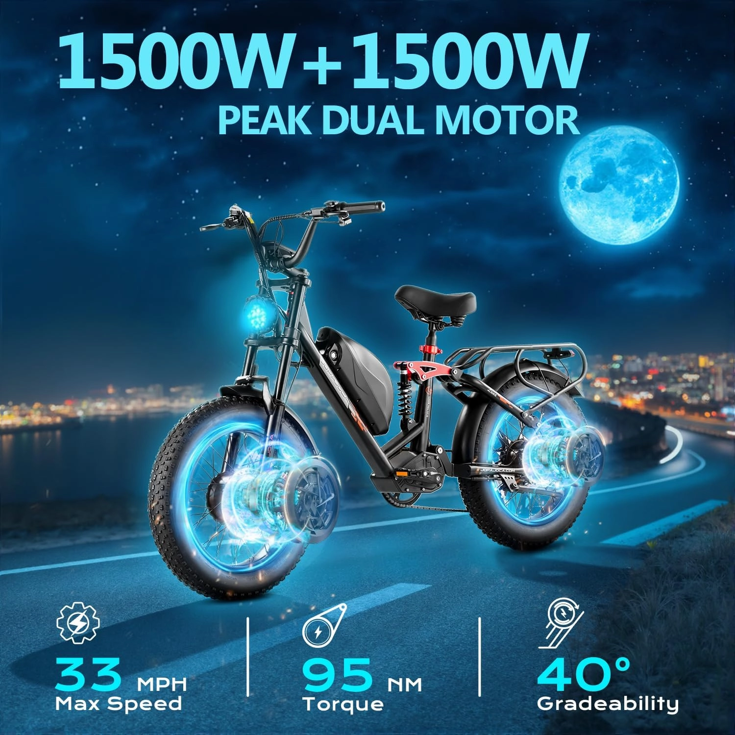 Terra/Luna [2025] Dual Motor Electric Bike for Adult, 3000W/1500W 33MPH Ebike, 80 Miles Range Long Range Ebike, 20"*4.0 All-Terrain Fat Tires Full Suspension E-Bike for Coummute Women/Men