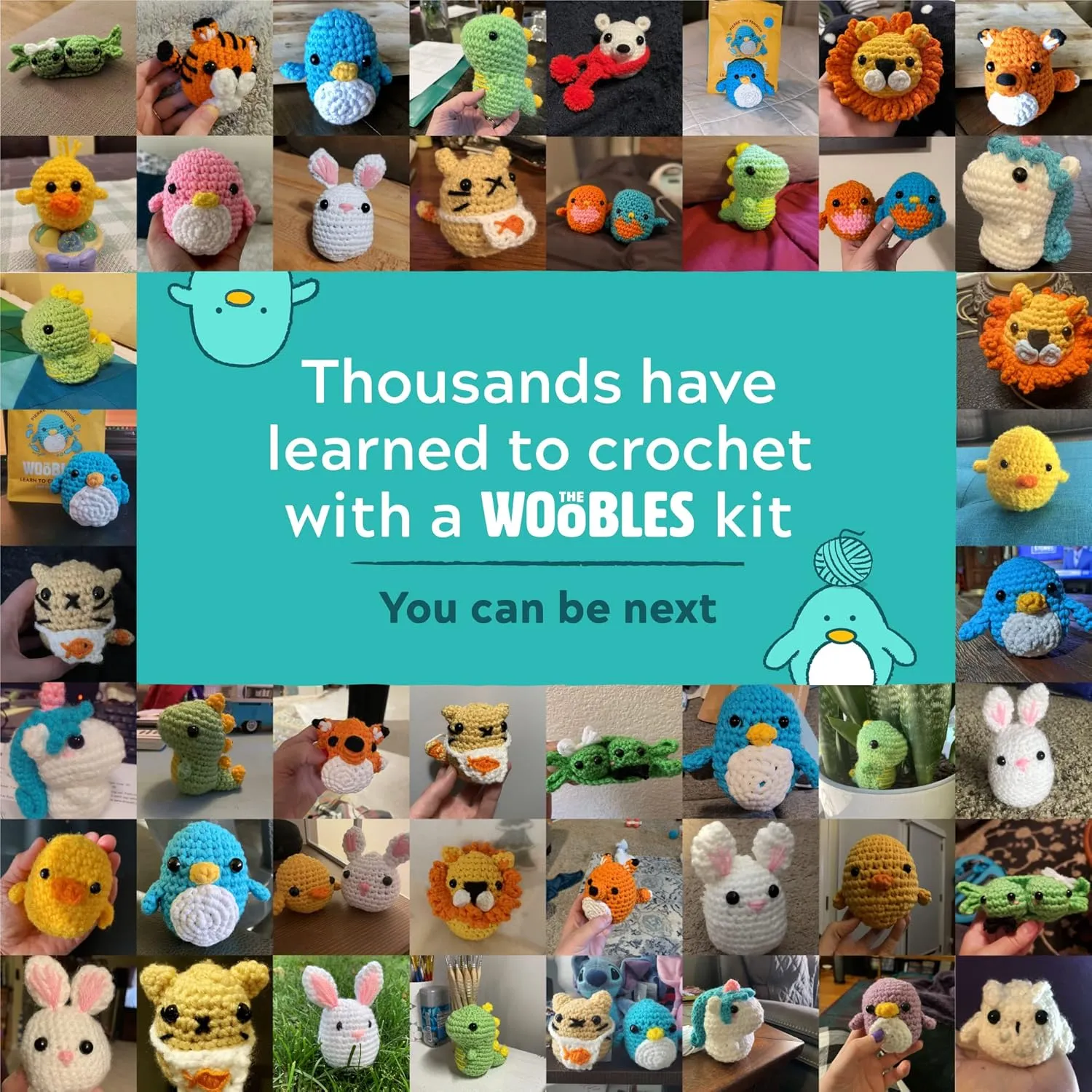The Woobles Easy Peasy Beginner Bundle Crochet Kit (Penguin,Chick,Fox & Bunny) with Easy Peasy Yarn- All in One Crochet Knitting Kit- Crochet Kit Bundle for Beginners with Step-by-Step Video Tutorials