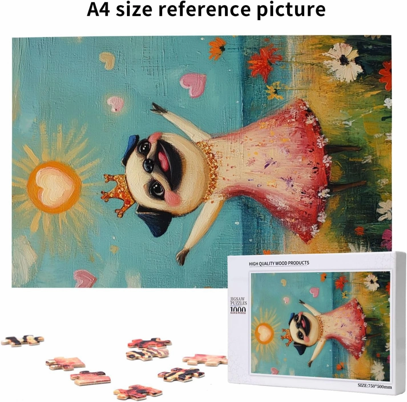 The Cheerful Little Dog and The Heart on The Sunny Grassland 1000 pcs of Adult Wooden Jigsaw Puzzle,an Ideal Choice for Exercising brainpower and Hands-on Ability，Thoughts soar
