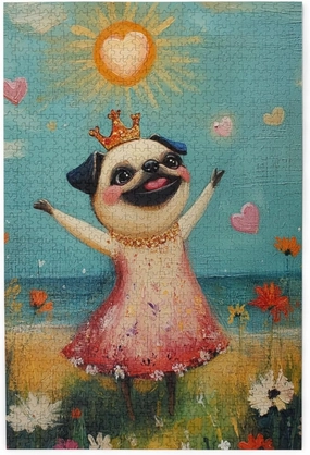 The Cheerful Little Dog and The Heart on The Sunny Grassland 1000 pcs of Adult Wooden Jigsaw Puzzle,an Ideal Choice for Exercising brainpower and Hands-on Ability，Thoughts soar