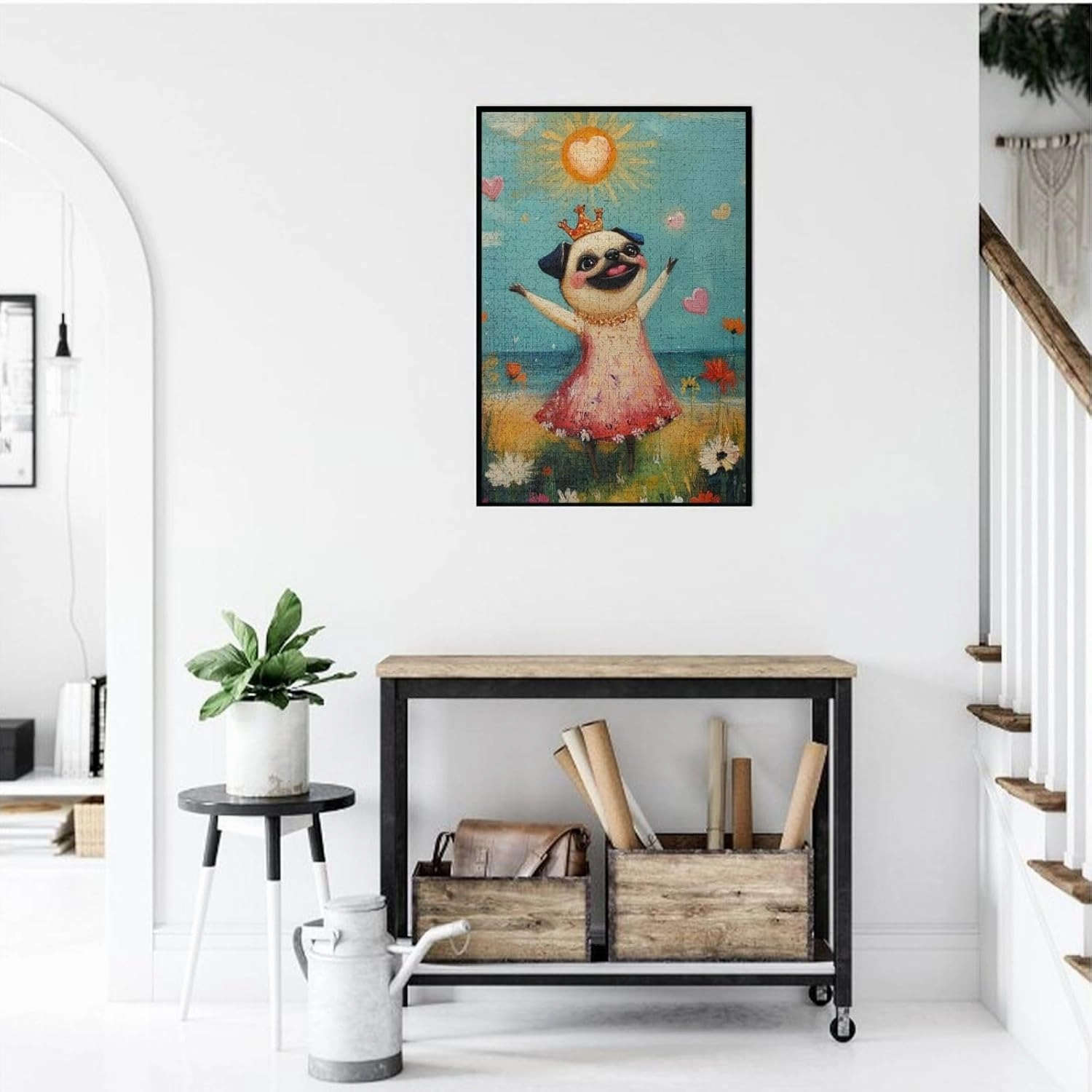 The Cheerful Little Dog and The Heart on The Sunny Grassland 1000 pcs of Adult Wooden Jigsaw Puzzle,an Ideal Choice for Exercising brainpower and Hands-on Ability，Thoughts soar