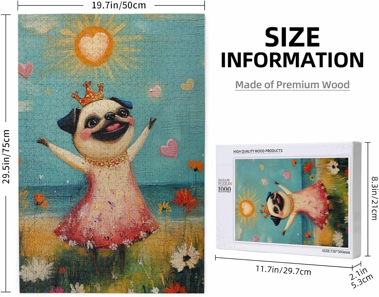 The Cheerful Little Dog and The Heart on The Sunny Grassland 1000 pcs of Adult Wooden Jigsaw Puzzle,an Ideal Choice for Exercising brainpower and Hands-on Ability，Thoughts soar