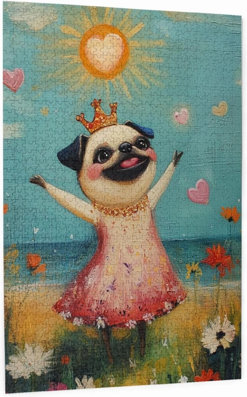 The Cheerful Little Dog and The Heart on The Sunny Grassland 1000 pcs of Adult Wooden Jigsaw Puzzle,an Ideal Choice for Exercising brainpower and Hands-on Ability，Thoughts soar