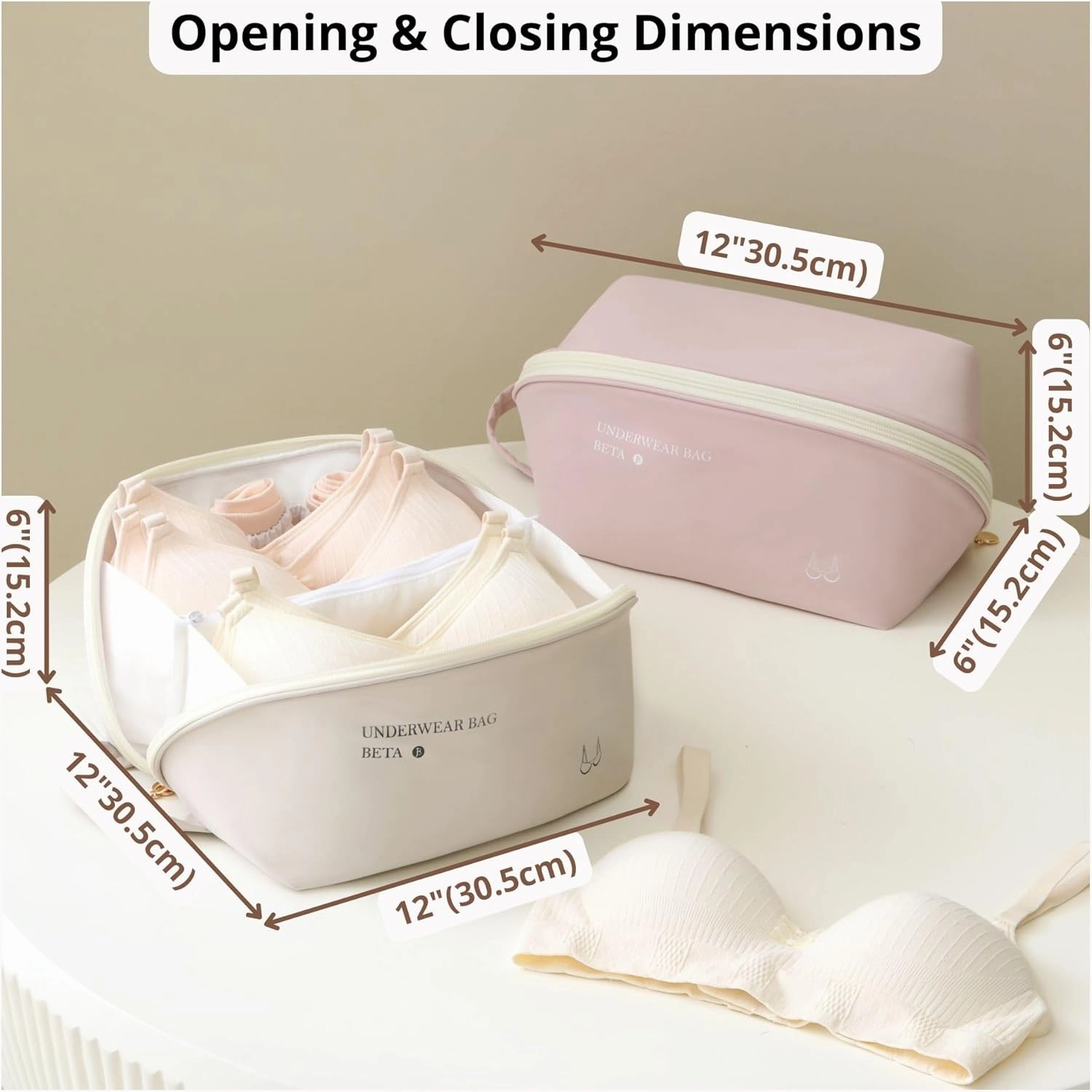 tianzong Travel Underwear Packing Cube for Women, Portable Luggage Organizer Bag, Multi-compartment Versatile Storage Bag for Suitcase (1 Pack, XL Beige)