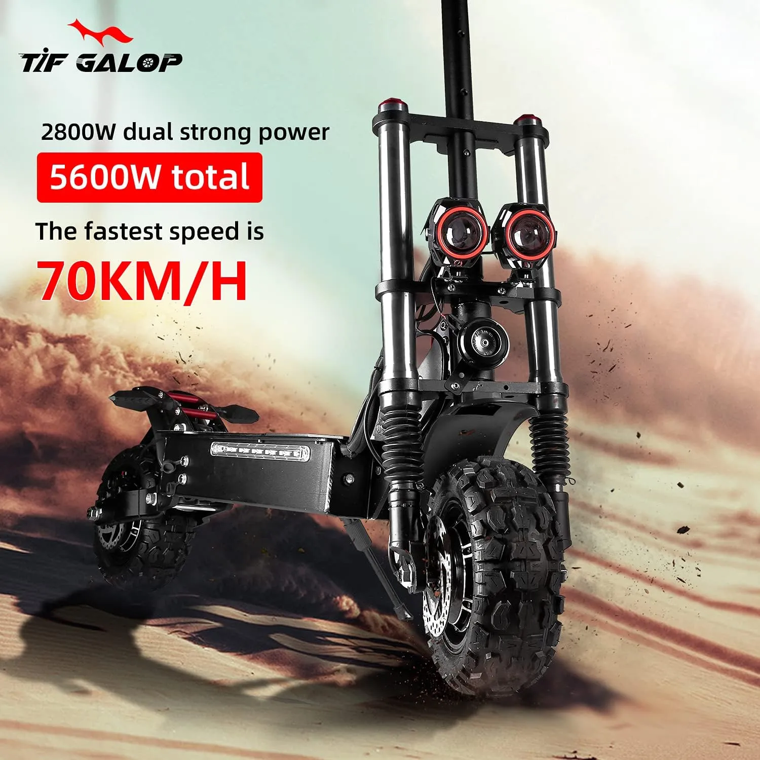 TIFGALOP Electric Scooter High Power Dual Drive 5600W Motor Up to 50 MPH and 60 Miles Range 11 Inch Tubeless Off Road Tires Electric Scooter for Adults with Detachable Seat