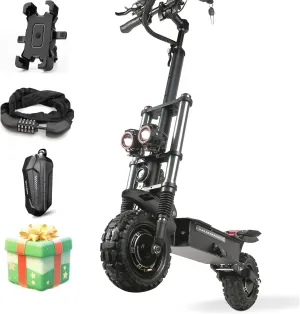 TIFGALOP Electric Scooter High Power Dual Drive 5600W Motor Up to 50 MPH and 60 Miles Range 11 Inch Tubeless Off Road Tires Electric Scooter for Adults with Detachable Seat