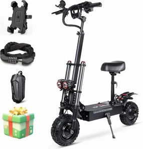 TIFGALOP Electric Scooter High Power Dual Drive 5600W Motor Up to 50 MPH and 60 Miles Range 11 Inch Tubeless Off Road Tires Electric Scooter for Adults with Detachable Seat