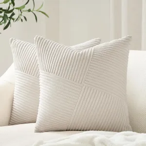 Topfinel Cream Boho Decorative Throw Pillow Covers 20x20 Inch for Couch Sofa Bed, Soft Corduroy Striped Patchwork Windmill Textured Neutral Square Cushion Covers Accent Home Decor 50x50cm Set of 2