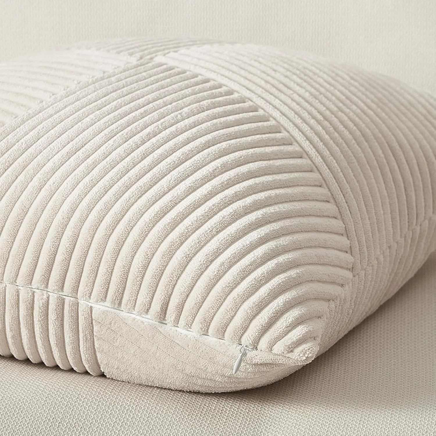 Topfinel Cream Boho Decorative Throw Pillow Covers 20x20 Inch for Couch Sofa Bed, Soft Corduroy Striped Patchwork Windmill Textured Neutral Square Cushion Covers Accent Home Decor 50x50cm Set of 2
