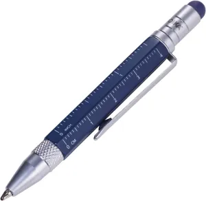 TROIKA Construction Liliput PIP25/BL - Multitasking Ballpoint Pen - Centimeter/Inch Ruler - Slotted/Phillips Screwdriver - Small Size, Blue Refill