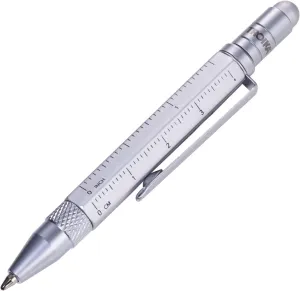 TROIKA Construction LILIPUT - PIP25/SI - Multitasking Ballpoint Pen (Small) - Tool Pen - Centimetre/Inch Ruler - Slotted/Phillips Screwdriver - Stylus (Silver) - TROIKA Original