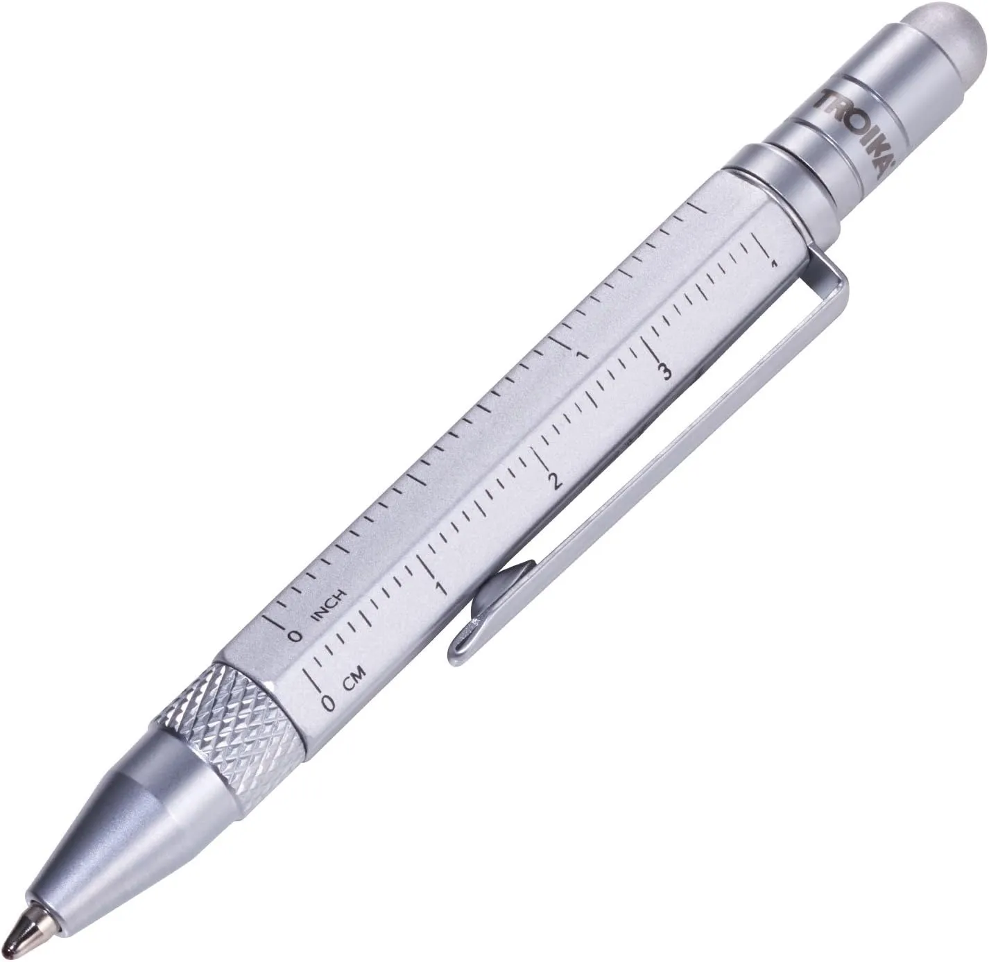 TROIKA Construction LILIPUT - PIP25/SI - Multitasking Ballpoint Pen (Small) - Tool Pen - Centimetre/Inch Ruler - Slotted/Phillips Screwdriver - Stylus (Silver) - TROIKA Original