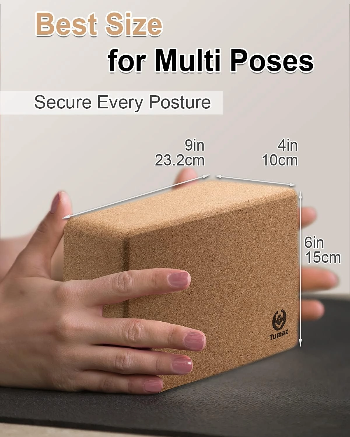 Tumaz Yoga Blocks 2 Pack with Strap Set, High Density/Lightweight EVA Foam and Non-Slip Natural Cork Blocks & Premium 8F Yoga Strap Set - E-Book Included