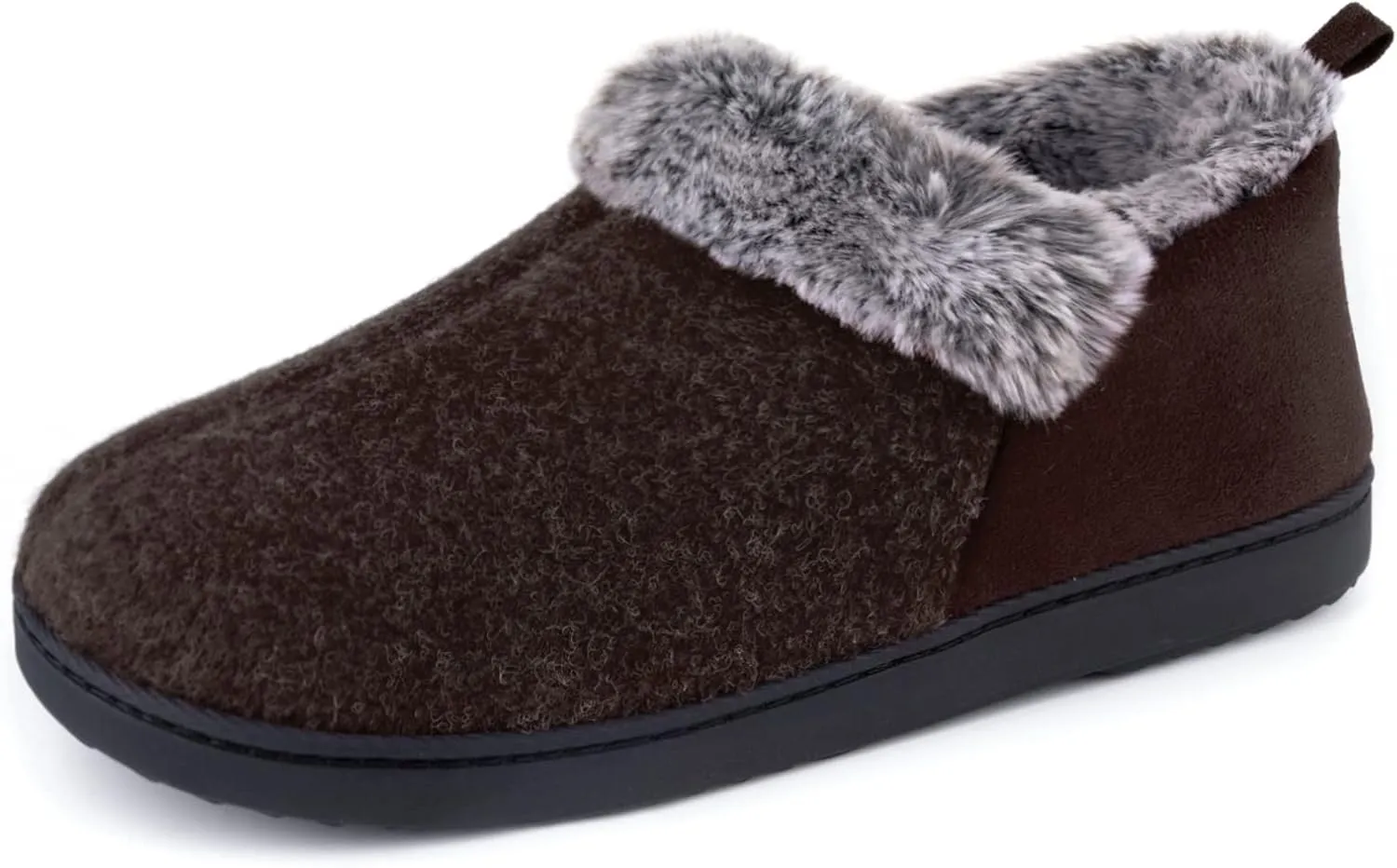 ULTRAIDEAS Women's Cozy Memory Foam Slippers with Warm Plush Faux Fur Lining, Wool-Like Blend Micro Suede House Shoes with Anti-Slip Indoor Outdoor Rubber Sole (Coffee, Size 9)