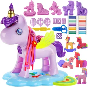 Unicorn Color Dough Sets for Kids Ages 4-5, 30 PCS Play Dough Tools Kit for Toddlers Ages 3 , Unicorn Hair Salon Creation Dough Toys for Girls Birthday Gifts