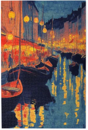 Urban Waterway Sailing Puzzle - 1000 Piece Wooden Jigsaw for Adults,Challenging City River & Boat Landscape Art，Pieces Fit Together Perfectly,Enjoy Solving Process,Gifts fro Friends
