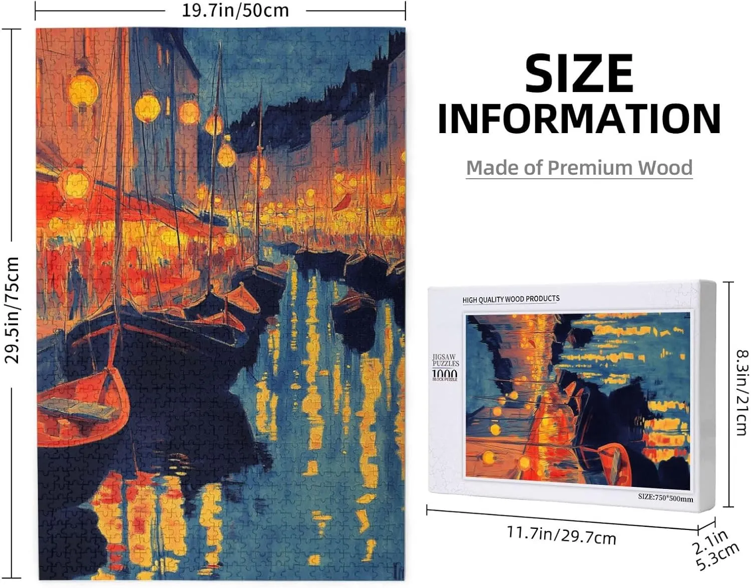 Urban Waterway Sailing Puzzle - 1000 Piece Wooden Jigsaw for Adults,Challenging City River & Boat Landscape Art，Pieces Fit Together Perfectly,Enjoy Solving Process,Gifts fro Friends