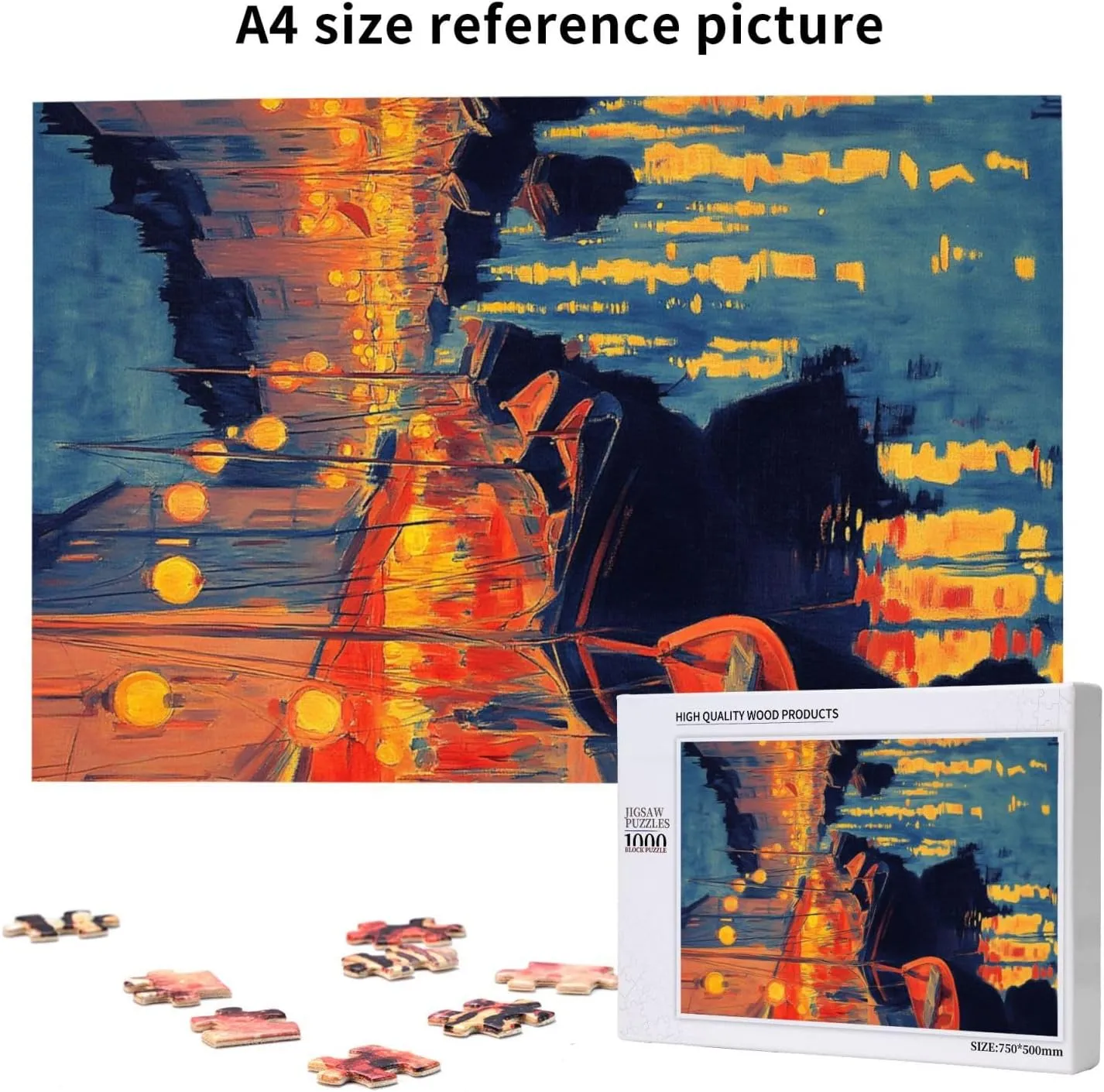 Urban Waterway Sailing Puzzle - 1000 Piece Wooden Jigsaw for Adults,Challenging City River & Boat Landscape Art，Pieces Fit Together Perfectly,Enjoy Solving Process,Gifts fro Friends