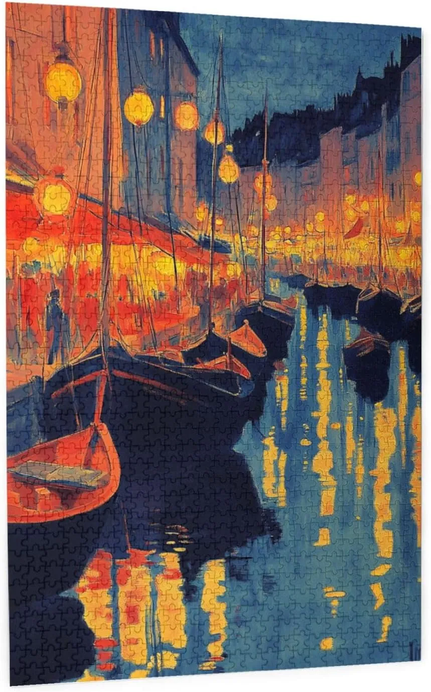 Urban Waterway Sailing Puzzle - 1000 Piece Wooden Jigsaw for Adults,Challenging City River & Boat Landscape Art，Pieces Fit Together Perfectly,Enjoy Solving Process,Gifts fro Friends