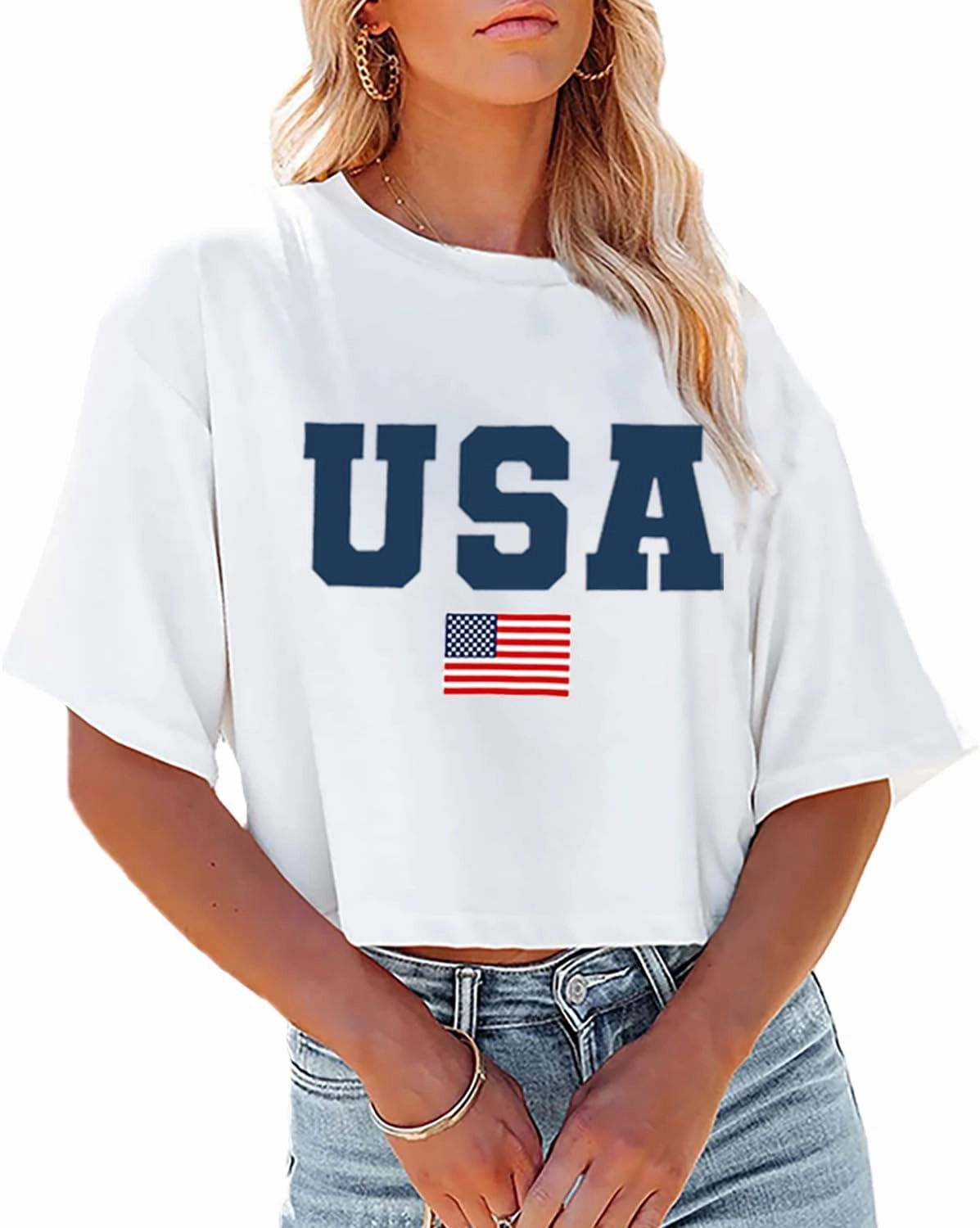 USA Shirts for Women American Flag Crop Shirt 4th of July Crop Top Patriotic T-Shirt Cropped Summer Tee Tops