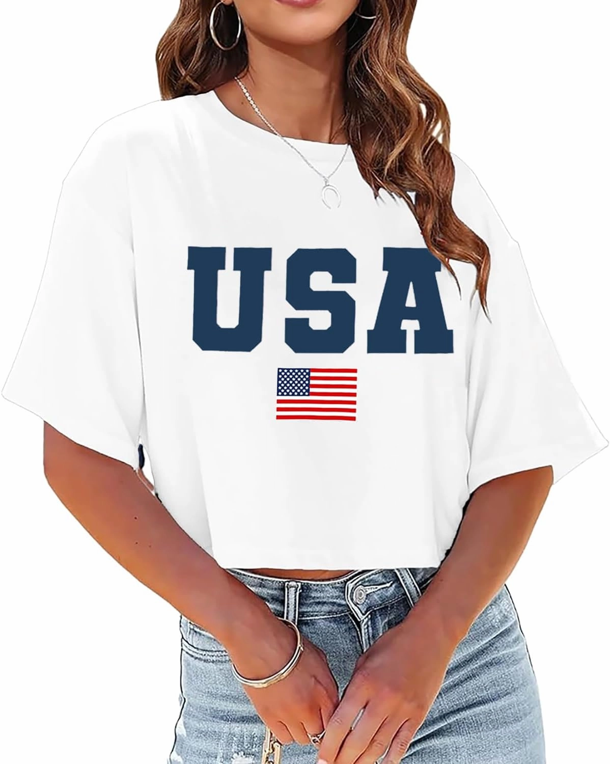 USA Shirts for Women American Flag Crop Shirt 4th of July Crop Top Patriotic T-Shirt Cropped Summer Tee Tops