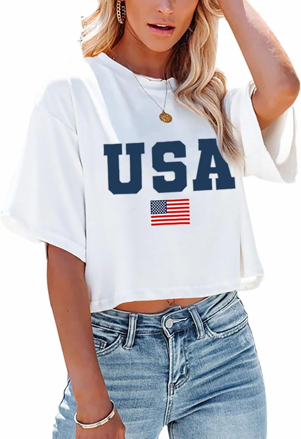 USA Shirts for Women American Flag Crop Shirt 4th of July Crop Top Patriotic T-Shirt Cropped Summer Tee Tops