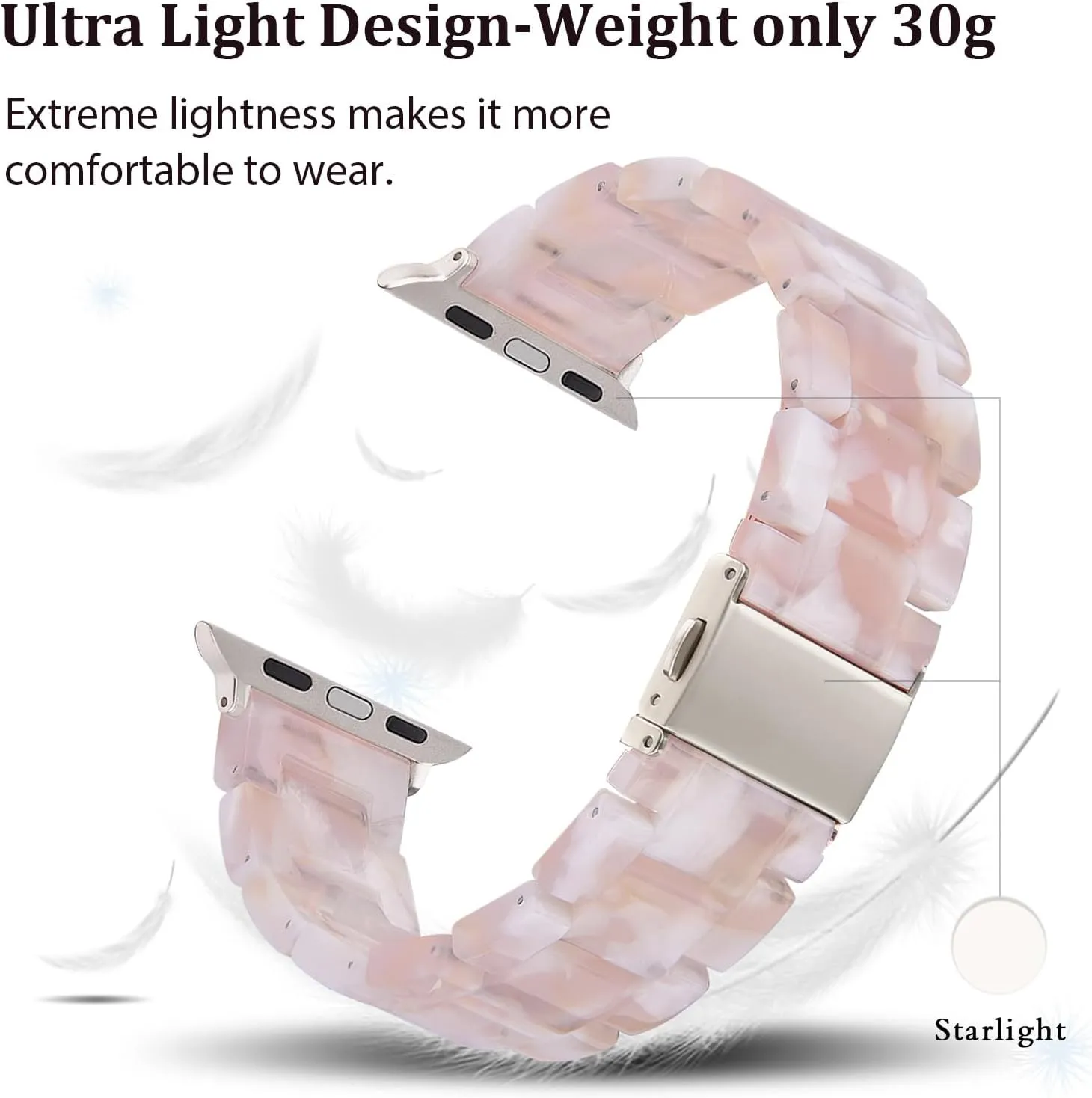 V-MORO Resin Bands Compatible with Apple Watch Series 10/9/8/7 41mm/42mm Fashion Lightweight Cute Strap with Starlight Buckle for iwatch Series SE/6/5/4/3/2/1(Floral Pink,38mm/40mm/41mm/42mm)