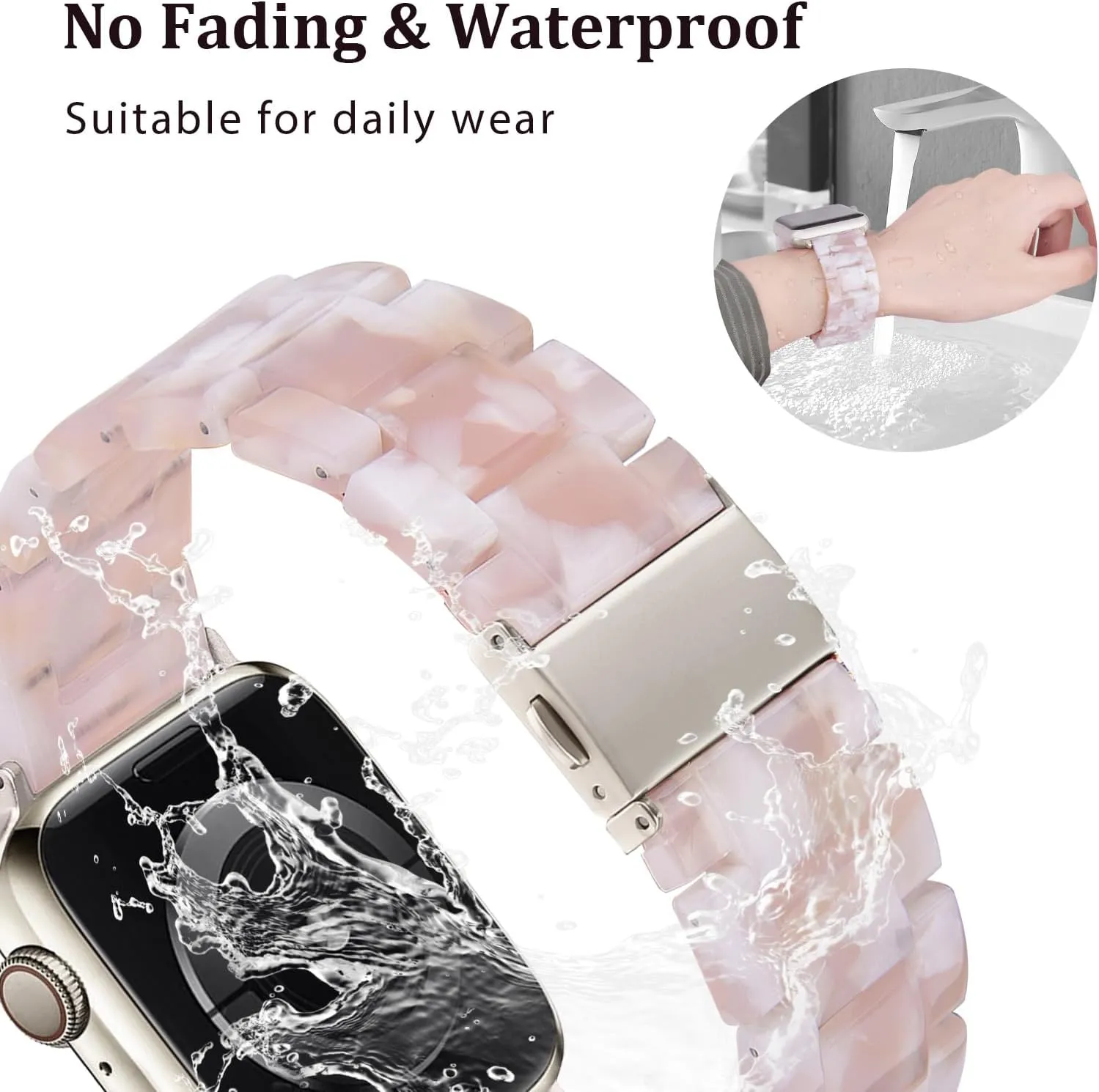 V-MORO Resin Bands Compatible with Apple Watch Series 10/9/8/7 41mm/42mm Fashion Lightweight Cute Strap with Starlight Buckle for iwatch Series SE/6/5/4/3/2/1(Floral Pink,38mm/40mm/41mm/42mm)