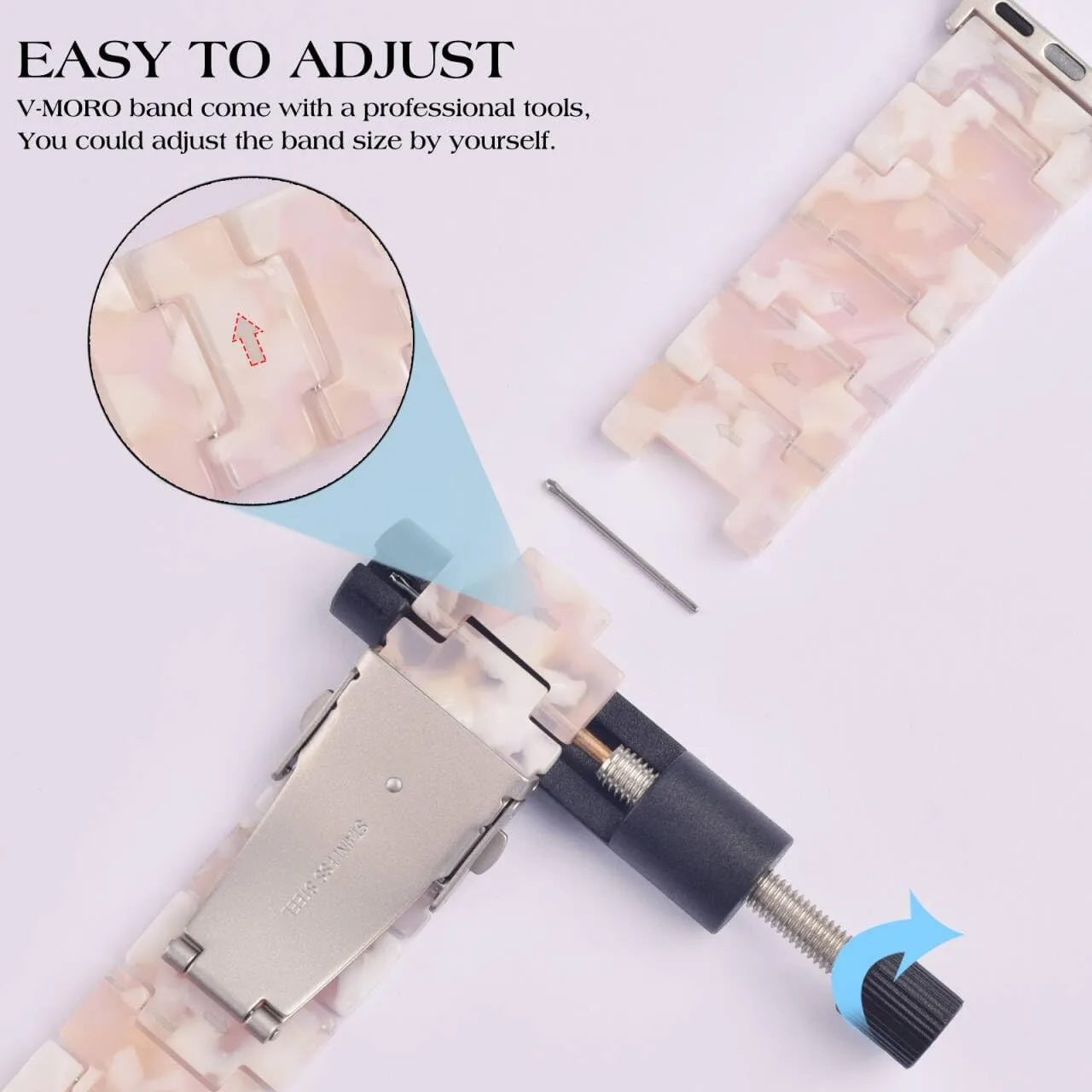 V-MORO Resin Bands Compatible with Apple Watch Series 10/9/8/7 41mm/42mm Fashion Lightweight Cute Strap with Starlight Buckle for iwatch Series SE/6/5/4/3/2/1(Floral Pink,38mm/40mm/41mm/42mm)