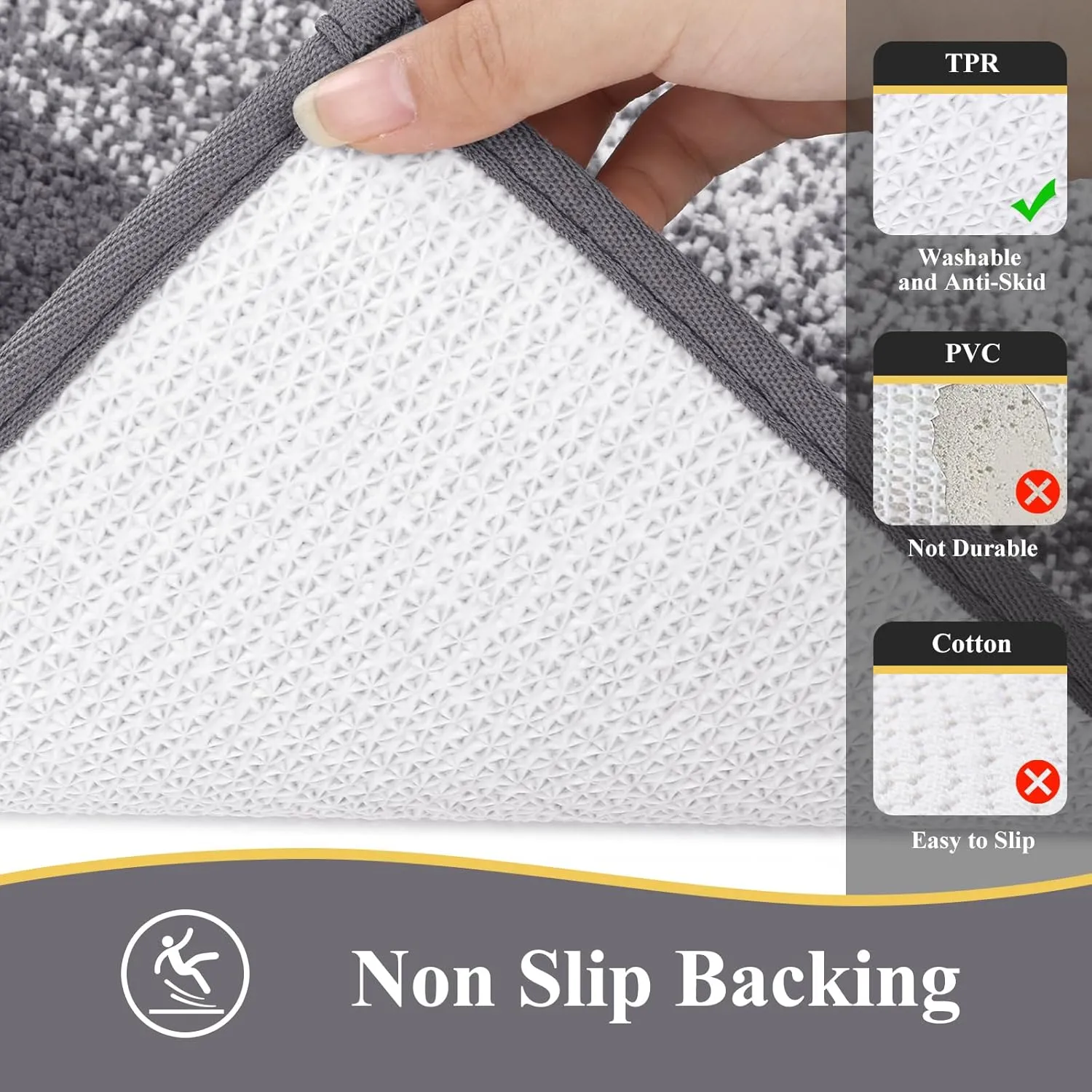 Vaukki Luxury Soft Bathroom Rugs Set of 2, Non Slip Washable Plush Bath Floor Mats, Microfiber Shaggy Absorbent Striped Bath Carpet for Tub, Bathroom and Shower (18''x26'' 20''x32'', Grey)