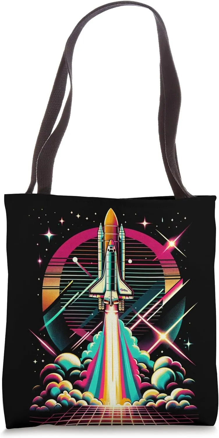Vintage Space Shuttle Launch Kennedy Space Centre Vapor Wave Tote Bag