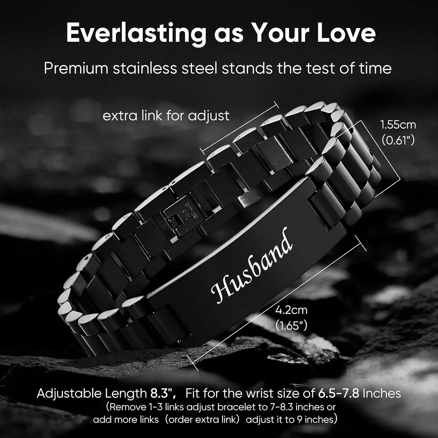 VNOX Masculine Watch Band Stainless Steel Link Bracelet Personalized Jewelry Gift for Men DAD Father Husband Boyfriend