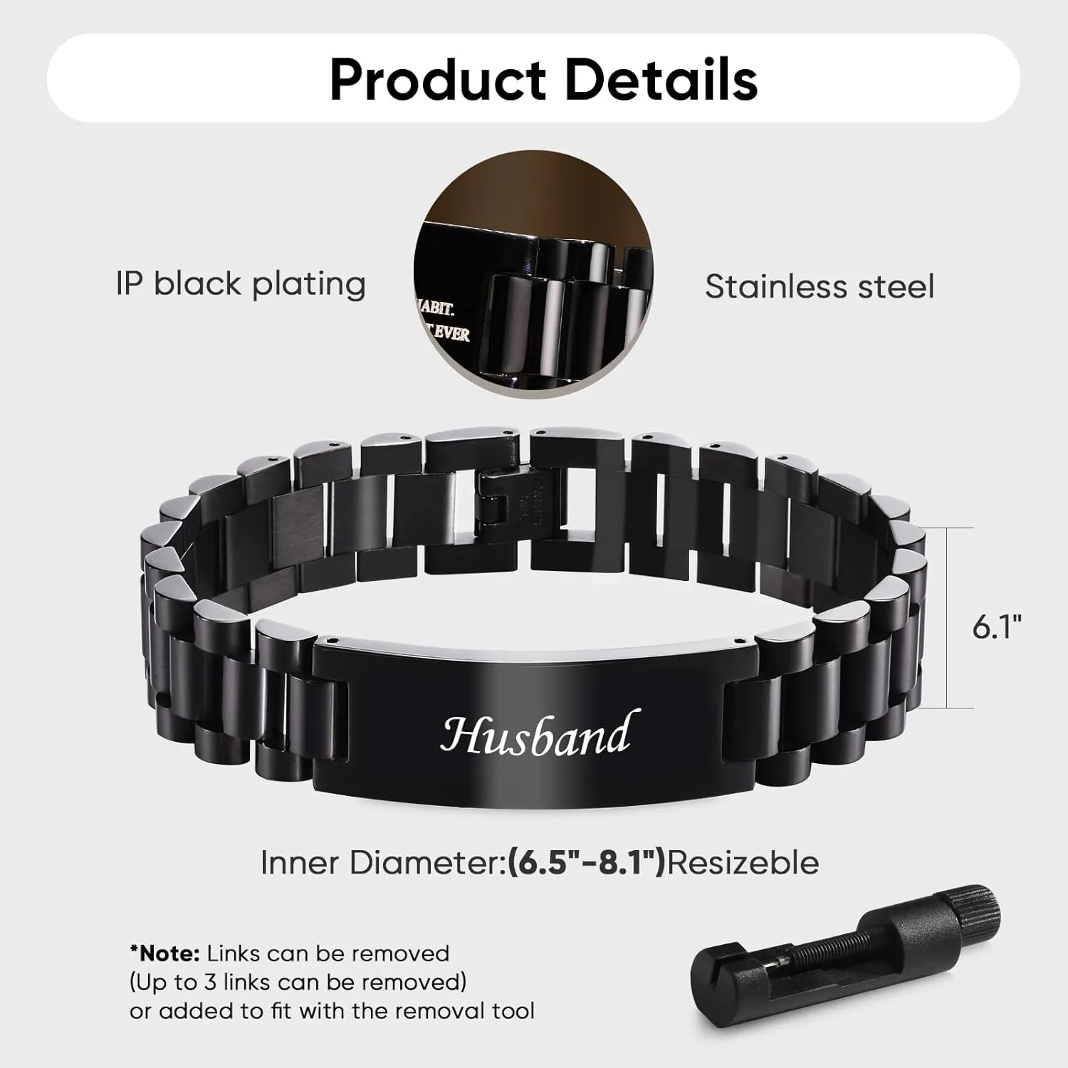 VNOX Masculine Watch Band Stainless Steel Link Bracelet Personalized Jewelry Gift for Men DAD Father Husband Boyfriend